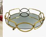 Round Shape Metal & Glass Cosmetics Storage Tray - Image 7